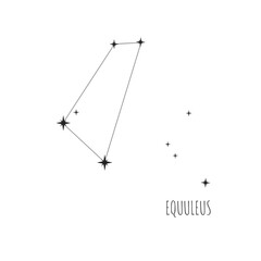 Simple constellation scheme Equuleus, Big Dipper. Doodle, sketch, drawn style, set of linear icons of all 88 constellations. Isolated on white background