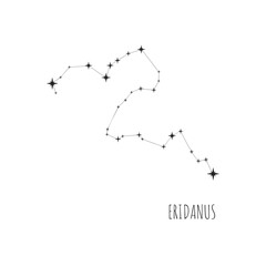 Simple constellation scheme Eridanus, Big Dipper. Doodle, sketch, drawn style, set of linear icons of all 88 constellations. Isolated on white background
