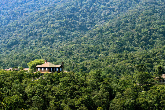 Main building in the small village of Paranapiacaba in the middle of the Atlantic Forest. State of Sao Paulo, Brazil