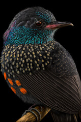 Fototapeta premium 3D rendering of a beautiful bird sitting on a branch with flowers. Generative AI