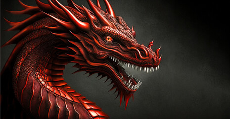 Red dragon head of Chinese dragon. Chinese culture symbolizes power, nobleness, honor, luck, and success. 2024 year of the dragon. Generative Ai