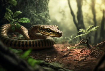 Obraz premium closeup portrait of attacking cobra in jungle