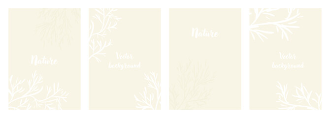 Background texture vector set. Minimal design in light beige tones. Abstract nature, Tree branches, neutral background for presentations, banners, social networks.
