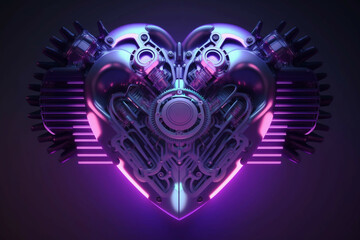 beautiful cybernetic digital metallic neon glowing fantastic heart in space new quality universal colorful joyful valentines day technology holiday stock image illustration design