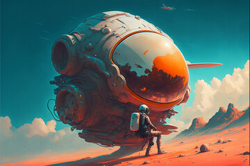 Fototapeta na wymiar Futuristic Worlds and Advanced Technology, Future Spacecraft Illustration. Ai generated