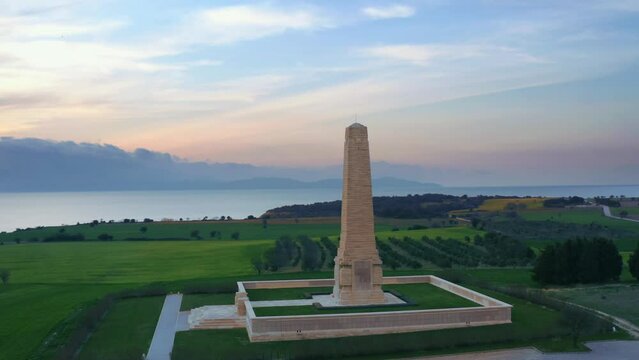 Aerial view of Cape Helles British Monument in Gallipoli peninsula. 4K
Helles Memorial serves the dual function of Commonwealth battle memorial.