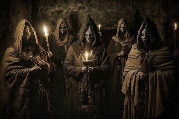 evil cult members performing secret dark rituals