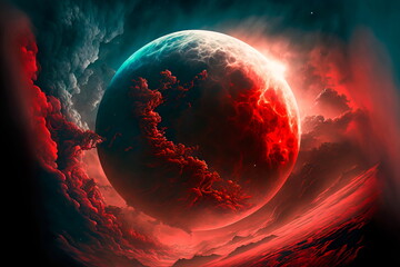 Moon concept of a red full clouds Generative AI - obrazy, fototapety, plakaty