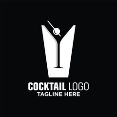 Letter V Cocktail Logo Design Template Inspiration, Vector Illustration.