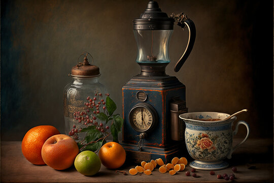 Nostalgic antique vintage Still life with old Vintage objects. Ai generated