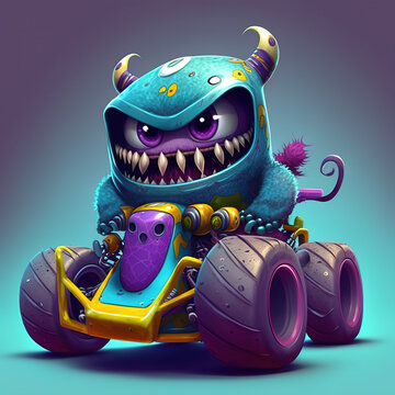 Cute monster go kart racing - generated by Generative IA