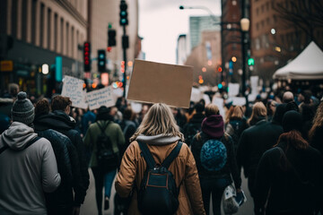 Protestors take to the streets: crowd holding signs in support of change, Generative AI