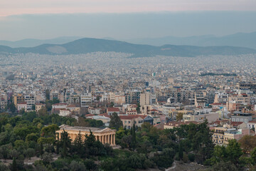 Fototapeta na wymiar Temple of Hephaestus and Athens at Sunset