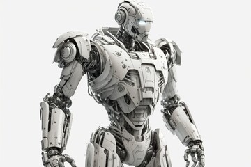 Fototapeta premium 3D robot,white humanoid robot Thinking ,isolated white background,, Generative ai 