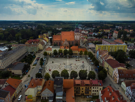 Gryfice town square with church