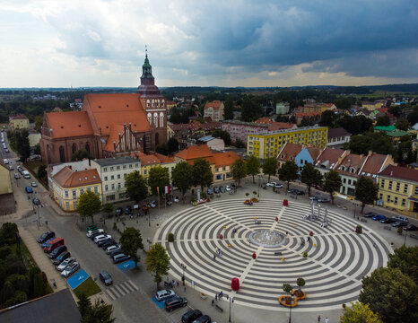 Gryfice town square with church