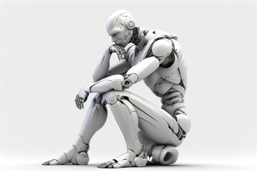 Thinking robot,white humanoid robot Thinking ,isolated white background, Generative ai
