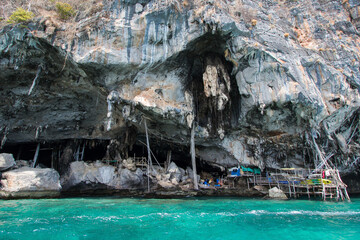 Viking cave at the island of Ko phi phi le where swallows nests are cultivated for eating