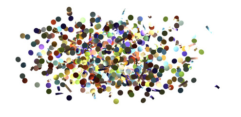 Multicolored paper confetti on transparent background. Realistic confetti flying. Colorful scattered items to holiday decorations.