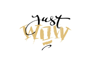 Hand written Just Wow text various styles. Modern lettering on white background horizontal composition. Vector illustration for flyer, poster, sale banner design.
