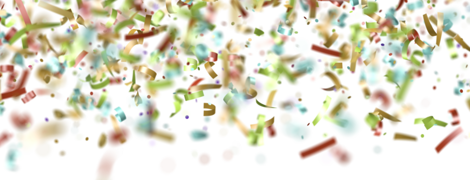 Multicolored paper confetti on transparent background. Realistic confetti flying. Colorful scattered items to holiday decorations.
