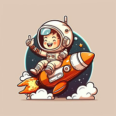 Illustration of a astronaut on a space rocket launch. Destination to a new adventure. Generative AI
