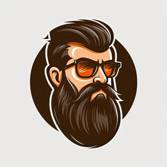 Illustration of a interesting hipster man with long beard wearing glasses. Generative AI