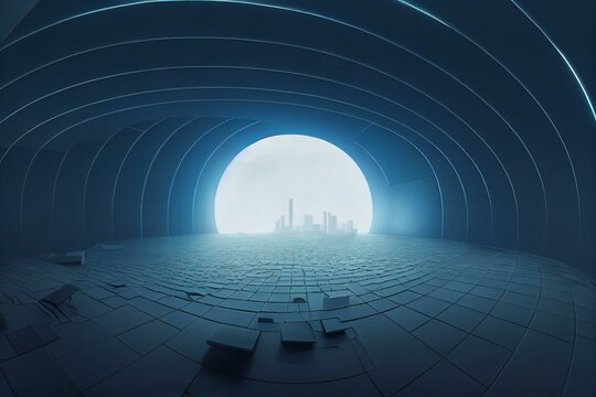 full 360 panorama view of dark futuristic geometric round organic shape environment 3d render illustration hdri hdr vr style. Generative AI