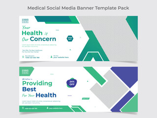 Medical healthcare web banner design and social media cover design template