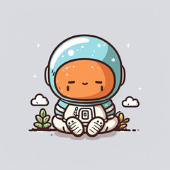 Sad or tired baby astronaut floating in space on a color background. Generative AI