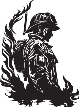 Firefighter Mascot Monochrome Logo 