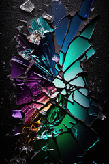 Broken colored glass, scattered into many pieces, generative ai