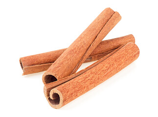 Three cinnamon sticks isolated on a white background. Cinnamon stick spice.