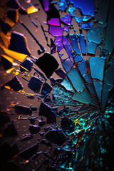 Broken colored glass, scattered into many pieces, generative ai