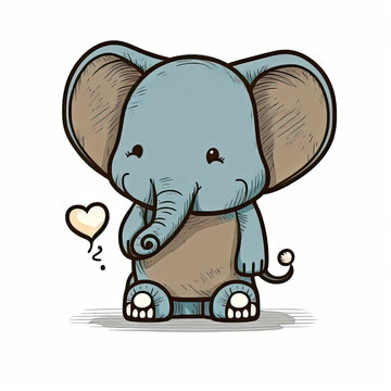 Cute Funny Elephant on a color background. Color illustration.Generative AI