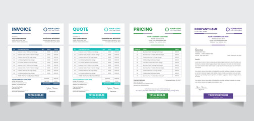 Creative business invoice quotation pricelist letterhead form design template vector