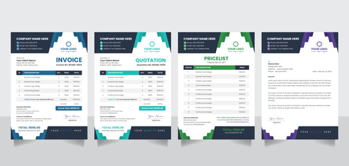 Creative business invoice quotation pricelist letterhead form design template vector