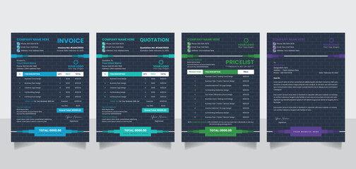 Creative bricks business invoice quotation pricelist letterhead form design template vector