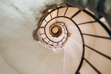 Beautiful spiral staircases. Under the stairs view