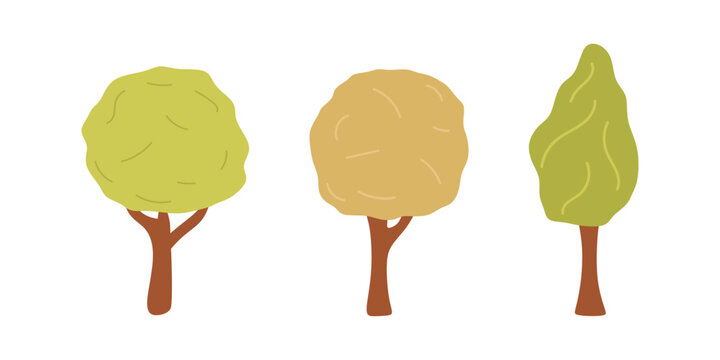 Set of trees in flat style. Childish trees illustration isolated on white background. Tree vector collection. Vector illustration