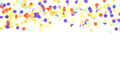 Multicolor confetti abstract background with a lot of falling pieces, isolated on a white background. Festive decorative tinsel element for design