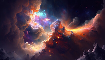 Nebula in cosmos. Supernova, galaxy, universe wallpaper. AI	