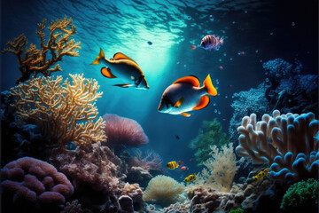 Naklejka na ściany i meble Sea or ocean underwater deep nature background