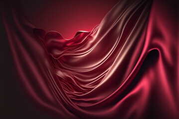 Fototapeta premium Abstract shiny silk of cloth, deep red background. Generative AI