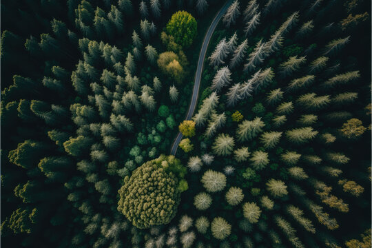 Aerial view of a forest road © DarkKnight