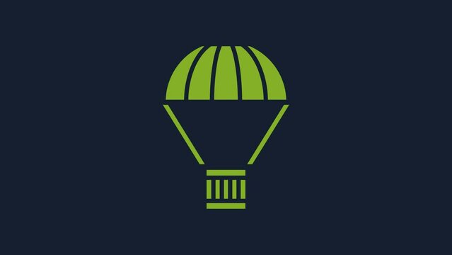 Yellow Box flying on parachute icon isolated on blue background. Parcel with parachute for shipping. Delivery service, air shipping. 4K Video motion graphic animation