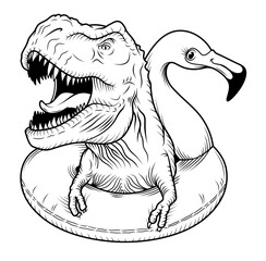 Tyrannosaurus rex clipart. The dinosaur is resting in a swimming circle. The dinosaur opened its mouth with big teeth. Angry dinosaur screaming. Jurassic animal.