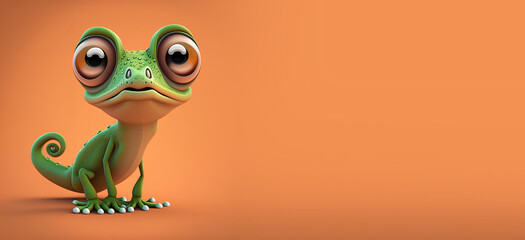 Cute Cartoon Gecko Banner with Space for Copy (Generative AI) - obrazy, fototapety, plakaty