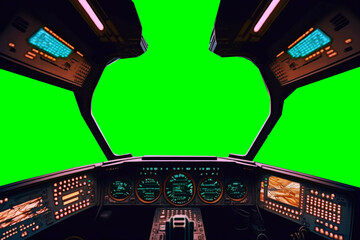 view from cockpit of spaceship,  pilot view from starship shuttle green screen new quality universal colorful joyfultechnology travel stock image illustration design, generative ai