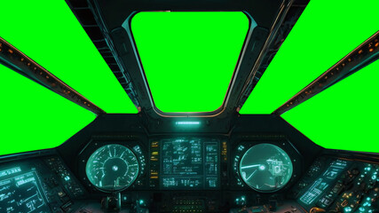 view from cockpit of spaceship,  pilot view from starship shuttle green screen new quality universal colorful joyfultechnology travel stock image illustration design, generative ai - obrazy, fototapety, plakaty